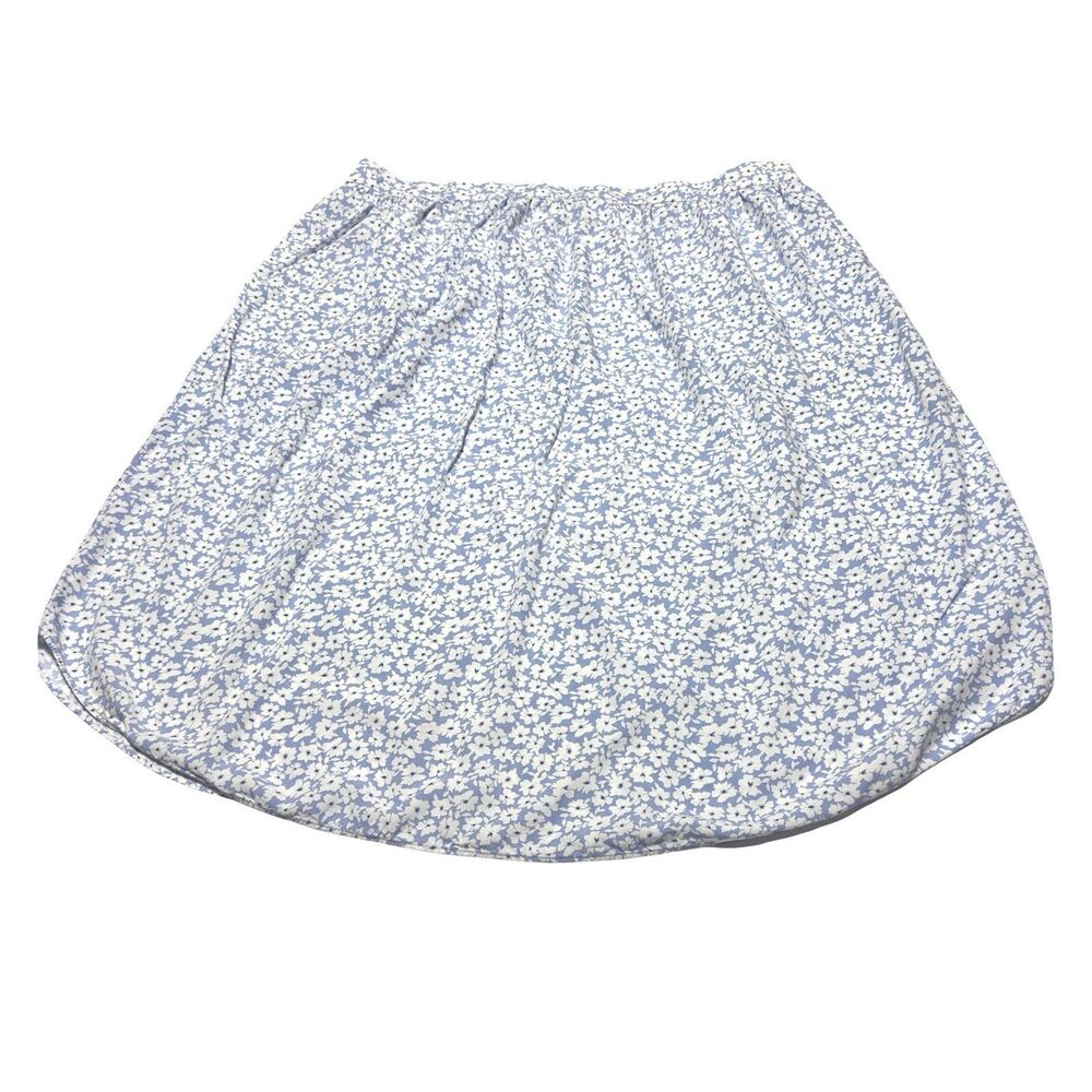 J. Crew Factory Floral Midi Skirt Size XXL 2XL Pockets Blue White Pull On